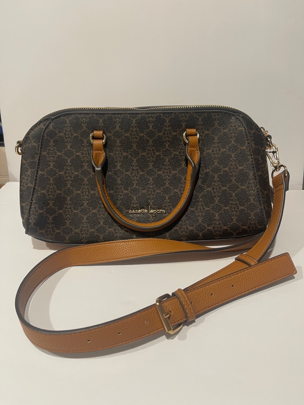 Nanette Lepore Brown and Tan Signature Crossbody Dome Satchel crossbody nwot